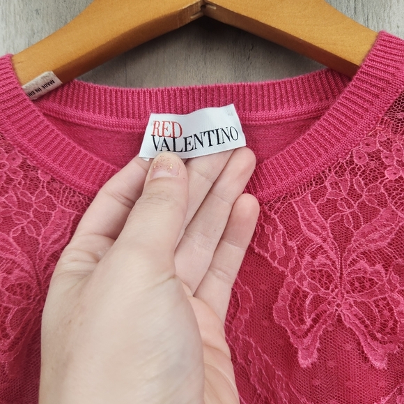 Red Valentino Wool Blend Bow Lace Hot Pink Sweater Size XS - Picture 4 of 6